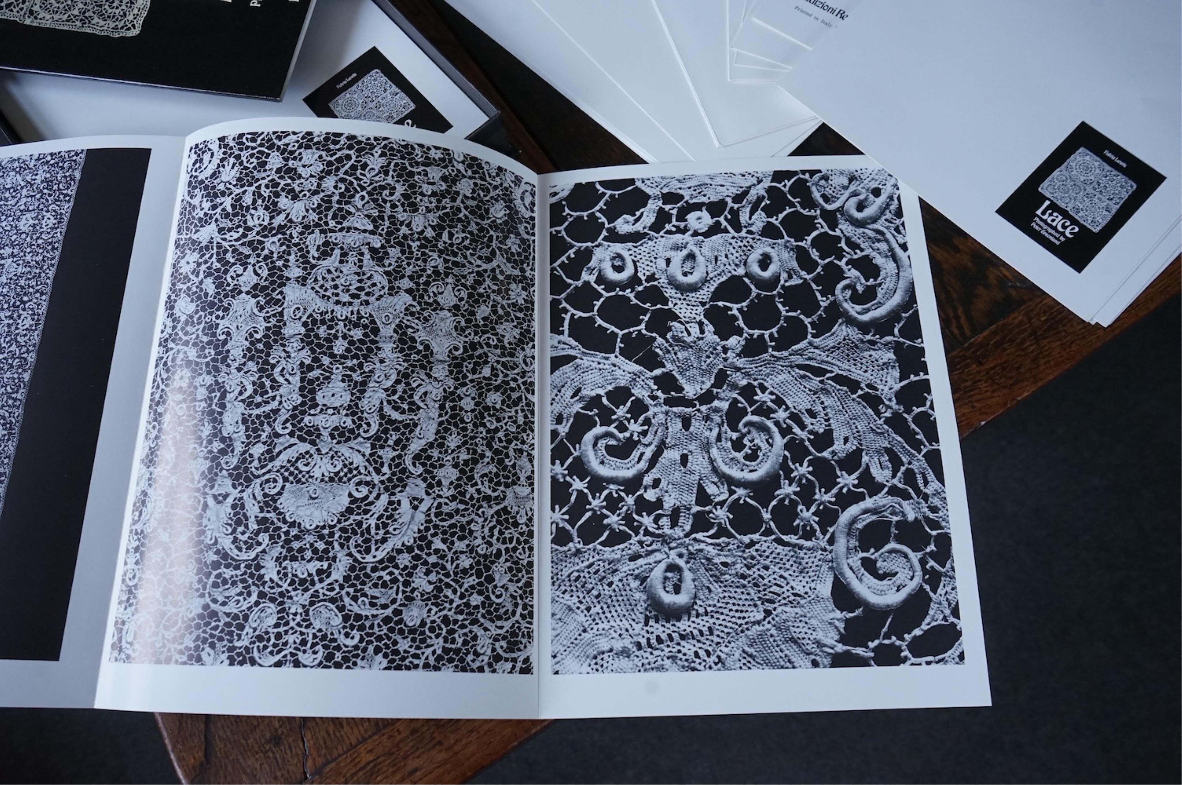 Lace, by Fulvia Lewis, a folio of photographs of the history of bobbin, and needle laces from early the 16th century to the 19th century.